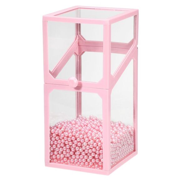 Clear Dustproof Quadrilateral Makeup Brush Storage Box with Pink Faux Pearl Pink - Picture 1 of 6